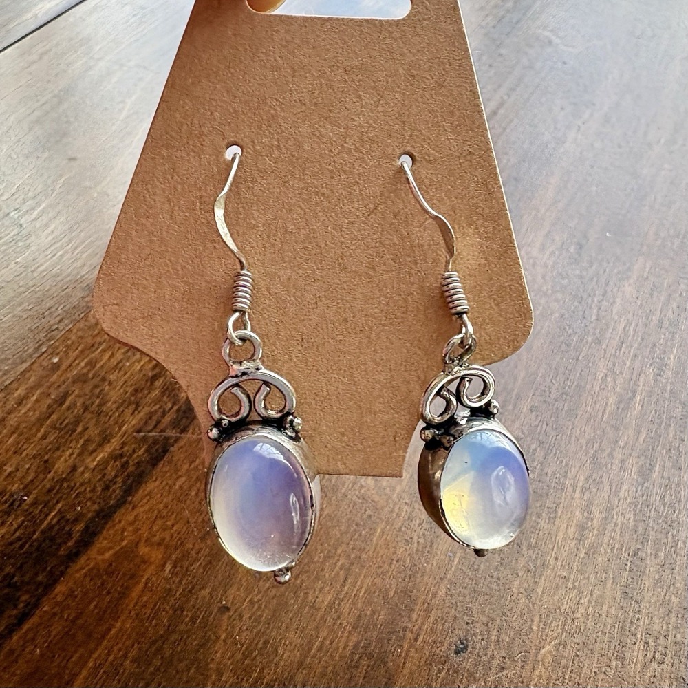 Handmade milky opalite & sterling‎ silver dangle earrings